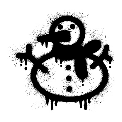 Snowman graffiti with black spray paint