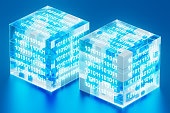 Futuristic Blue Cubes. Big Data, Innovation, AI, Cloud Technology and Cybersecurity Concept.