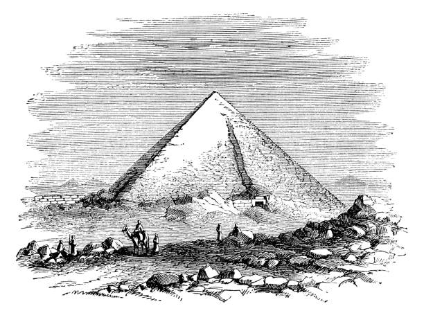 The Great Pyramid in Giza, Egypt - 19th Century The Great Pyramid in Giza, Egypt. Vintage etching circa 19th century. great pyramid of khufu stock illustrations