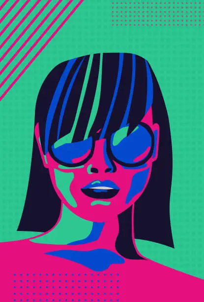 Vector illustration of Modern Art Woman in Sunglasses Portrait