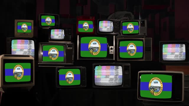 Flag of Chattanooga, Tennessee, and Vintage Televisions. 4K Resolution.