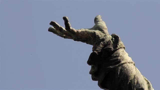 Hand of A Bronze Statue depicting Bernardo Monteagudo in a Public Park in Buenos Aires, Argentina. Close Up. 4K Resolution.