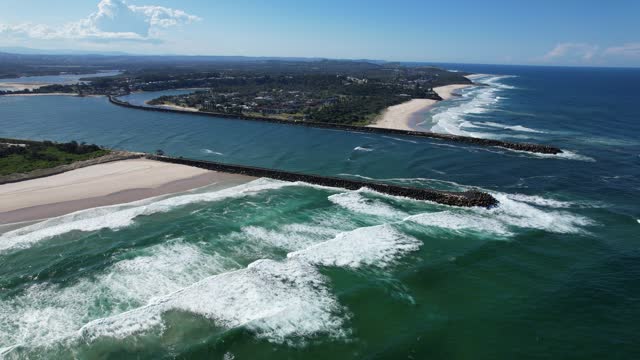 Richmond River Entrance Near Lighthouse Beach In Ballina, New South Wales, Australia. aerial