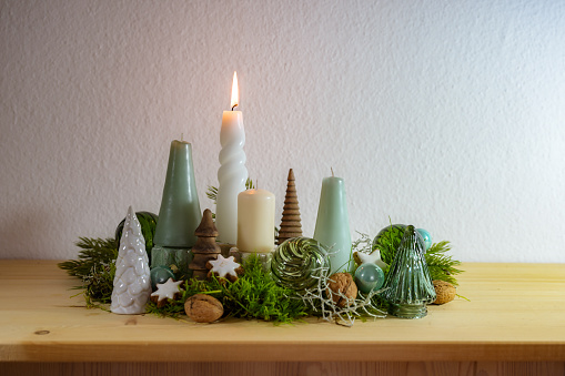 Gift and Christmas tree isolated on white background.