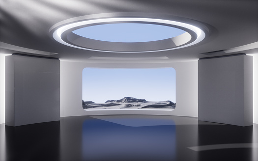 Empty creative round room background, 3d rendering. Digital drawing.