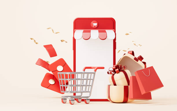 istock Online market store with cartoon style, 3d rendering. 1747430753
