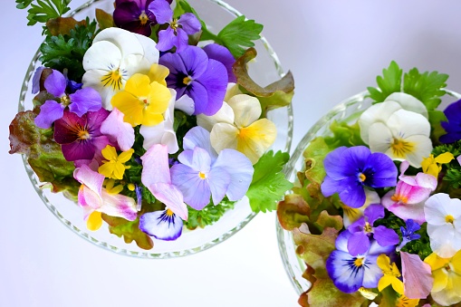 edible flowers in a plate.
