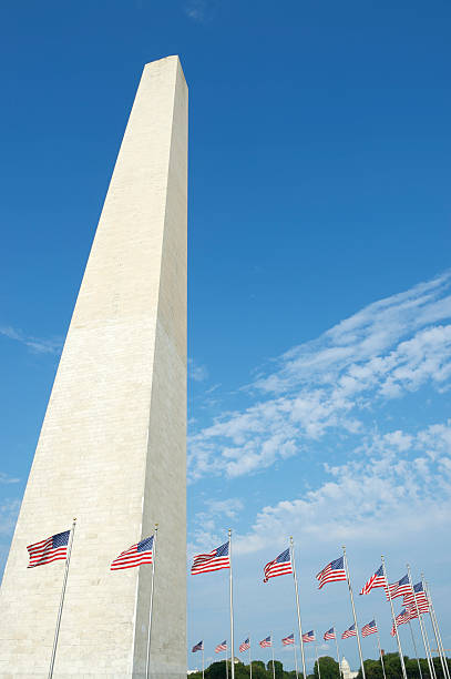 istock Washington Monument American Flags Blue Sky 174746034
