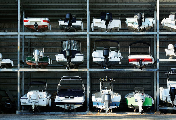 Boat storage racks stock photo