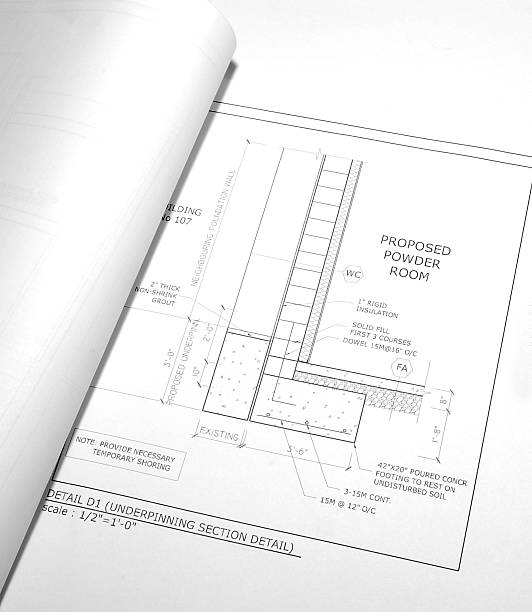 footing underpinning footing underpinning detail basement construction site construction blueprint stock pictures, royalty-free photos & images