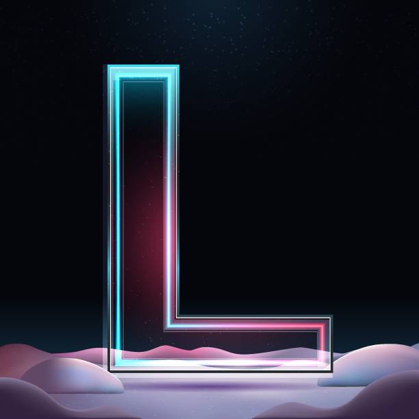 istock 3D letter L with neon light insight.  Glass letter with sparkles and winter background. Holiday decoration. Element for design poster, advertisign or game 1747464858