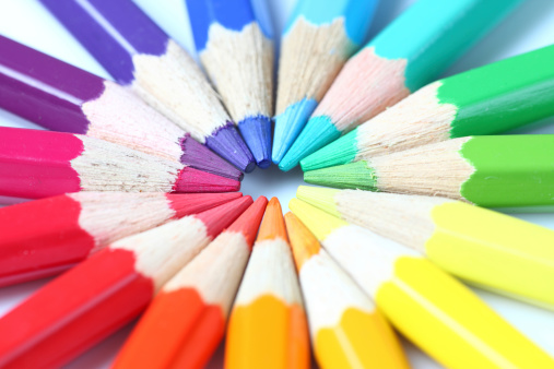 A set of color pencils isolated on a white background. Copy space. A School stuff.Drawing supplies.Banner.