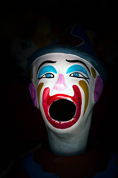 istock Front viiew of clown mannequin head against black background 174746653