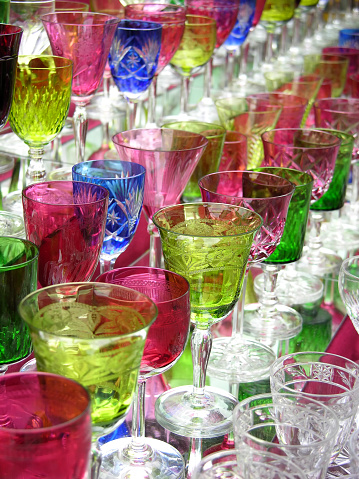 Lots of vintage glasses for sale in antiques fair