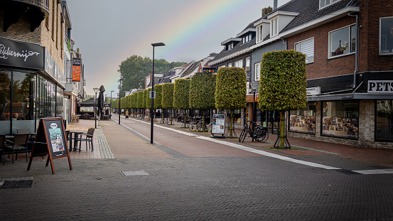 A shopping street in the city of Hoogeveen on an autumn day, province of Drenthe, the Netherlands