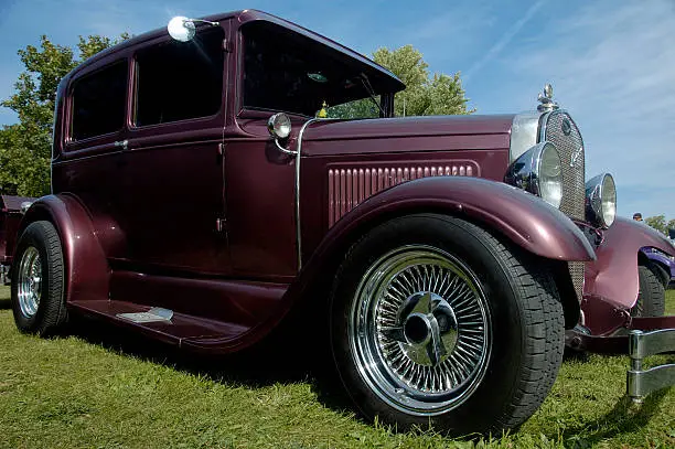 Deep Purple vintage car - side view. Model A Ford - 1929/1930