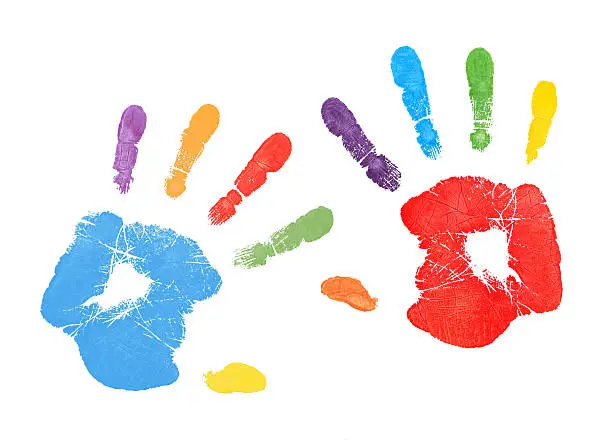 Colorful handprints.