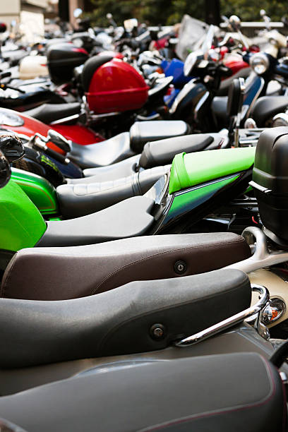 istock Closeup seats of scooters 174751572