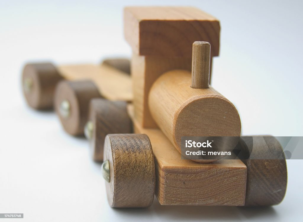 Toy Train 03 Front view of a wooden toy train. The focus is on the front of the engine. Block Shape Stock Photo