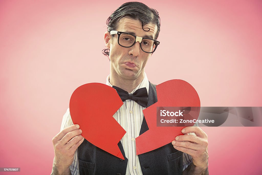 Nerd courting his girlfriend in valentine day Affectionate Stock Photo