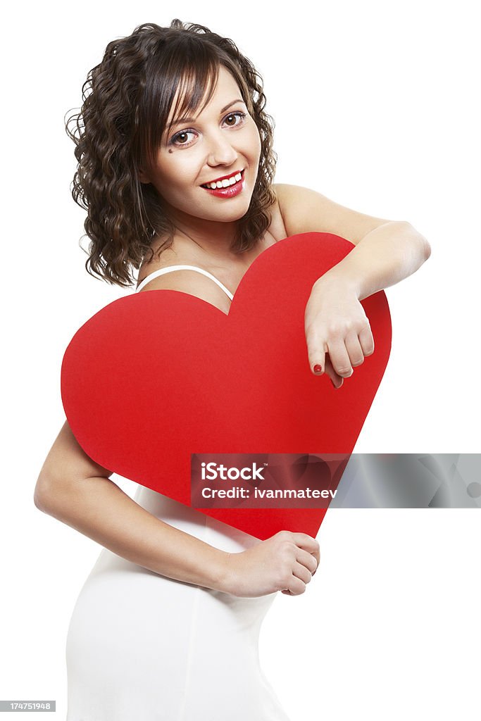 Jovem mulher com coração de Papel vermelho - Foto de stock de Adulto royalty-free