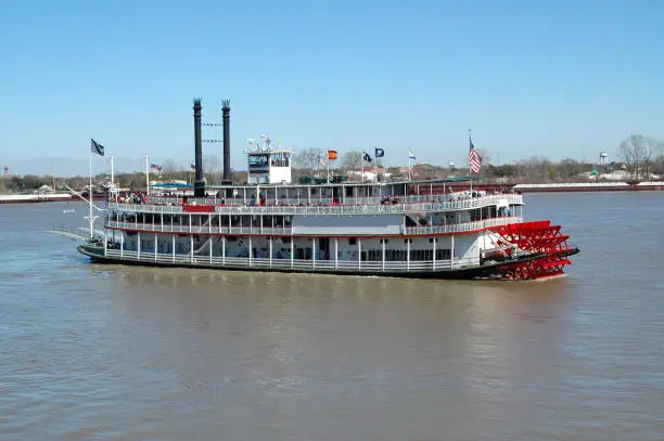 "A paddlewheel riverboat in New Orleans, Louisiana."