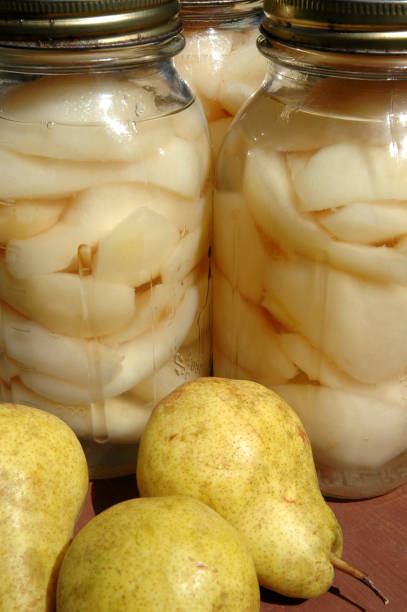 Canned Pears stock photo
