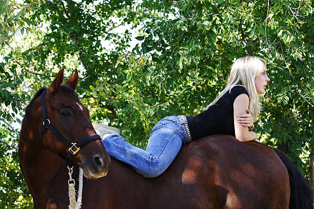 Elegant girls with a horse. Two Girls in a summer field with horses.