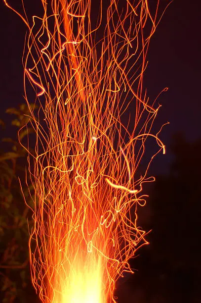 Sparks rising from a chimenea making a spectacular show
