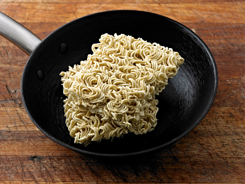 Dry Instant Noodle,Ramen, in a Pan.