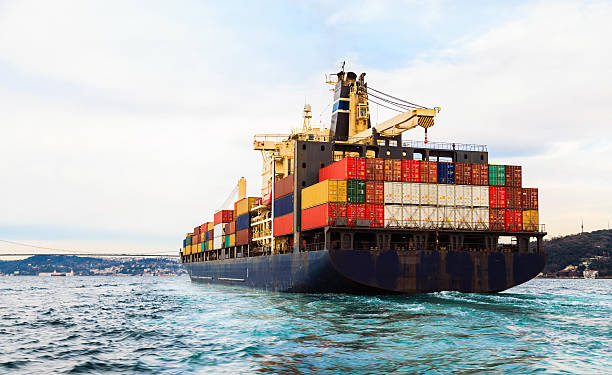 Container ship Cargo Container Ship on The Bosphorus western australia flag stock pictures, royalty-free photos & images