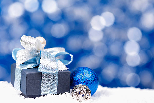 istock Beautiful blue Christmas background with copy space and gift 174754336