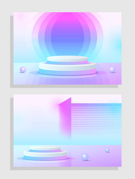 istock Set purple blue violet 3d object cylinder pedestal podium display gradient color minimal scene 1747550696