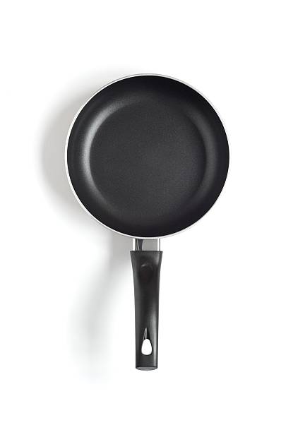 New clean teflon pan on white background