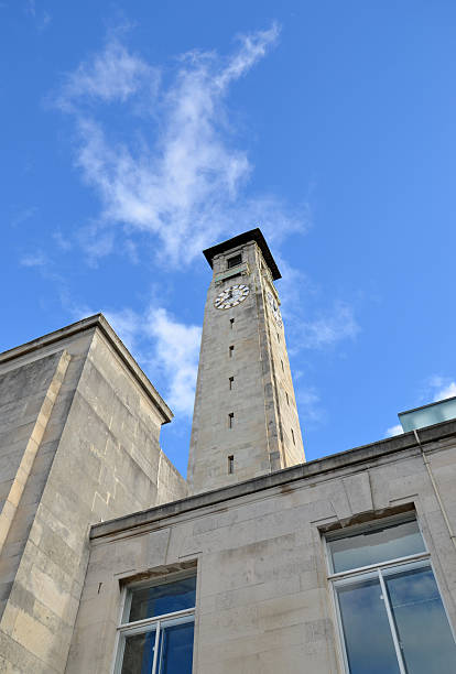 Southampton, UK, Civic Centre The clock tower known as 'Kimber's Chimney' in Southampton Civic Centre - with other buildings. Local well known landmark and part of the council offices in the city centre. southampton england photos stock pictures, royalty-free photos & images