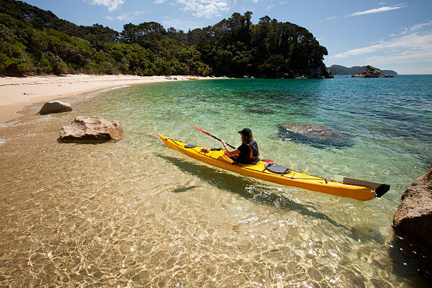 kayaker 、アベルタスマン国立公園、ネルソン、ニュージーランド - abel tasman national park ストックフォトと画像