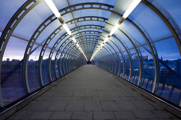 Illuminated Abstract Glass Skywalk at Dusk, London, UK click below to view more related images: elevated walkway photos stock pictures, royalty-free photos & images
