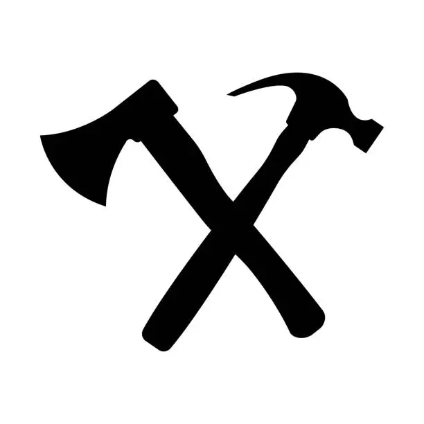 Vector illustration of An axe and a hammer.