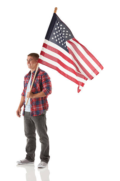istock Happy man carrying an American flag 174760009