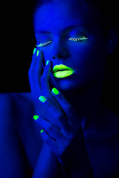 istock Beauty Portrait with Lime Green Fingernails in Neon Light 174760328