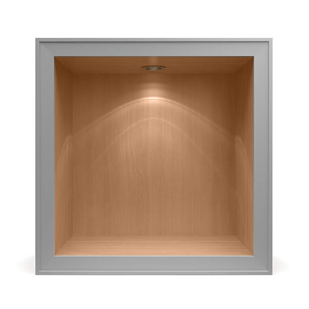 3 d の空の木製の棚、アルミ製フレーム - shelf bookshelf empty box ストックフォトと画像