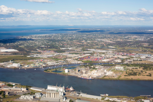 Aerial view of Brisbane industrial suburbs