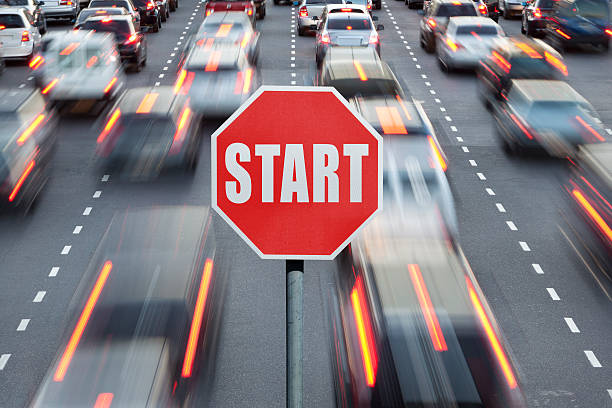 istock Start sign and cars at rush hour 174761583
