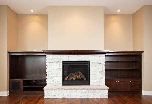 istock New House Built-in Shelving and Lit Fireplace 174761977