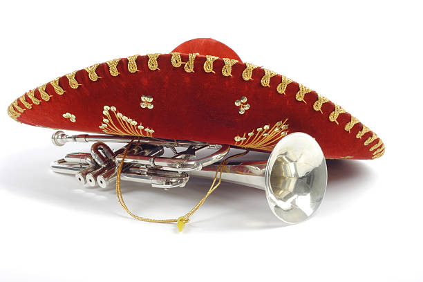 mexican hat et de trompette - sombrero hat mexican culture isolated photos et images de collection