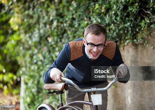 Man With Old Bicycle Stock Photo - Download Image Now - 30-34 Years, 30-39 Years, Adult
