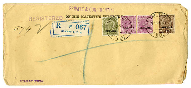 istock King George V stamped registered envelope from India 174764198