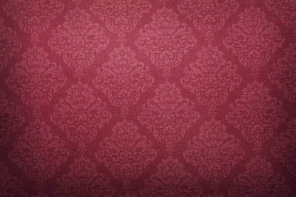 Red Victorian Pattern Linen Fabric Texture stock photo
