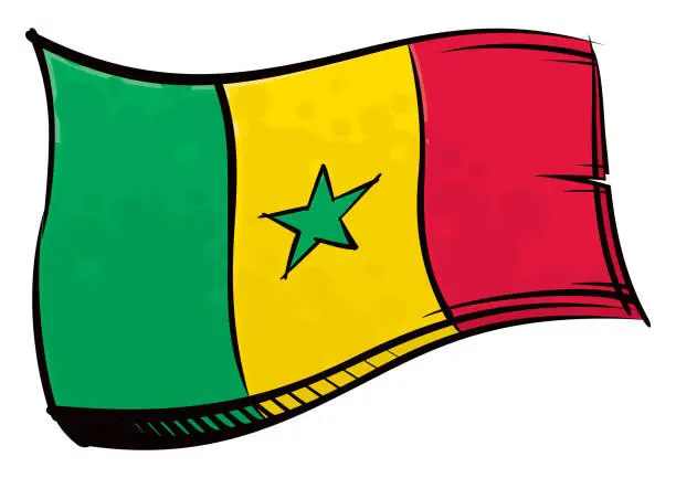 Vector illustration of Painted Senegal flag waving in wind