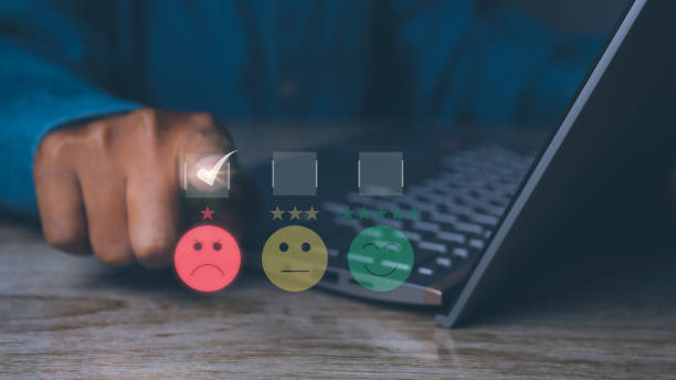 istock Customer satisfaction experience concept. survey customer Show dissatisfaction, male customers express sad mood in online surveys, poor service quality, low rating score. 1747648955